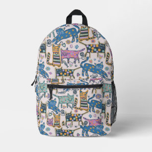 Retro Cat Design Printed Backpack