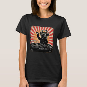 Retro Cat DJ Disco Party Headphone Music Funny Cat T-Shirt