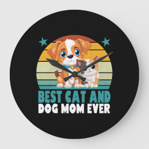 Retro Cat Dog Mum Cat Mama Furmama Puppy Kitty Mot Large Clock