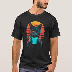 Retro Cat Drinking Coffee Synthwave Vaporwave & Co T-Shirt