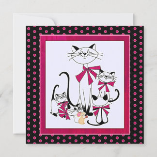 Retro Cat Family and Mouse Holiday Card