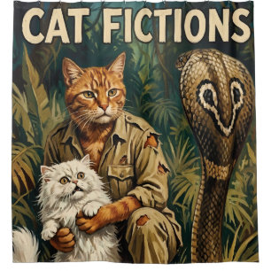 Retro "Cat Fictions" Jungle Danger Shower Curtain