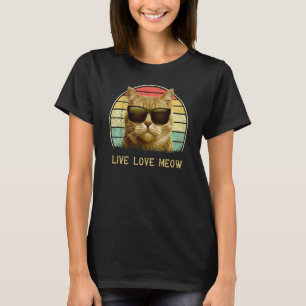 Retro Cat For Cat 2022 Funny Live Love Meow T-Shirt