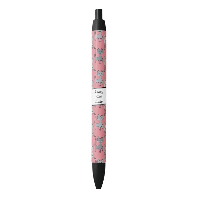 Retro Cat Graphic Pattern Grey Black Ink Pen (Front Vertical)