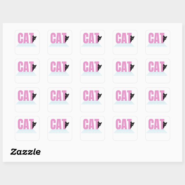 Retro Cat Grid — CAT Square Sticker (Sheet)