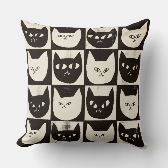 Retro Cat Grid Pattern Cushion (Front)