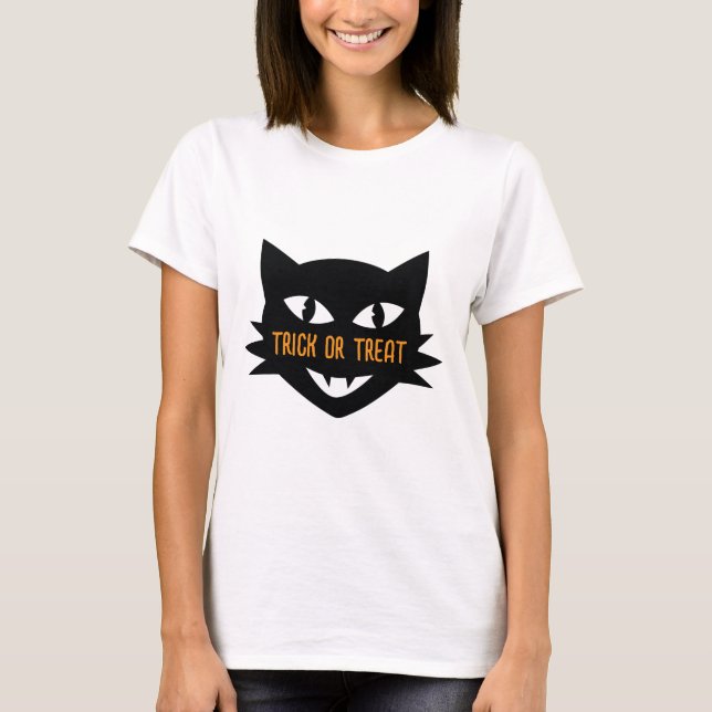 Retro Cat Halloween Trick or Treat T-Shirt (Front)