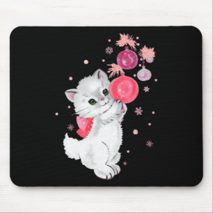 Retro Cat Kitten Plays With Pink Christmas Ornamen Mouse Mat