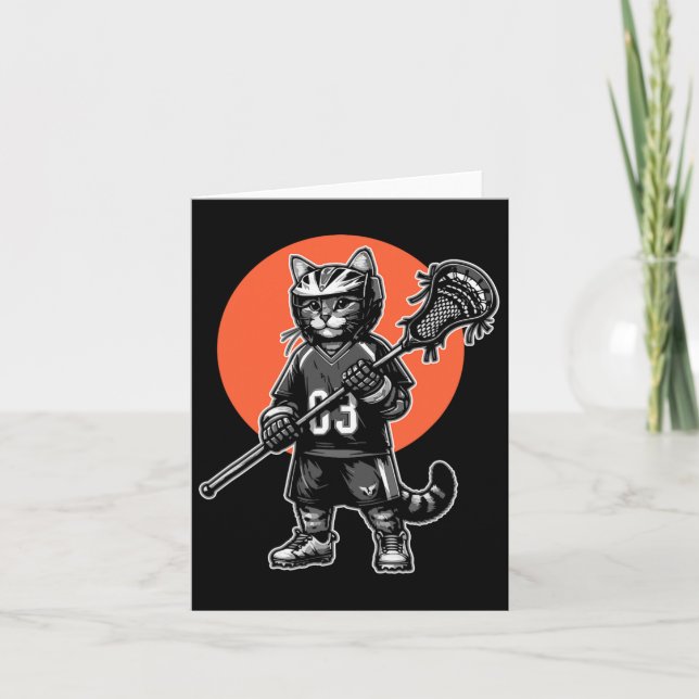 Retro Cat Lacrosse Player Vintage 90s  Card (Front)