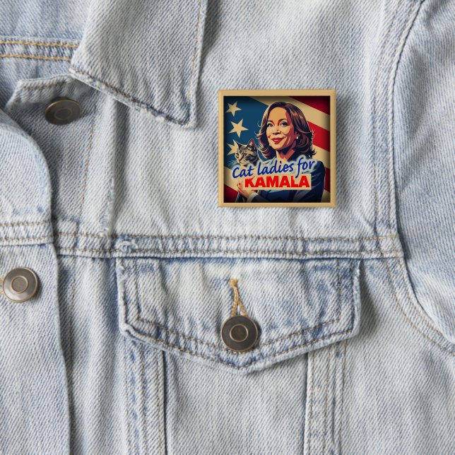 Retro Cat Lady Kamala Button (In Situ)