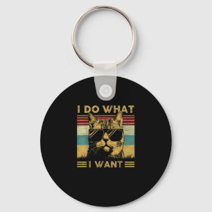 Retro Cat Lovers I Do What I Want Cat Shirt Funny Key Ring