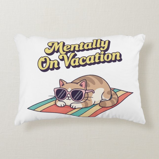 Retro Cat Mentally On Vacation Rectangular Pillow (Front)