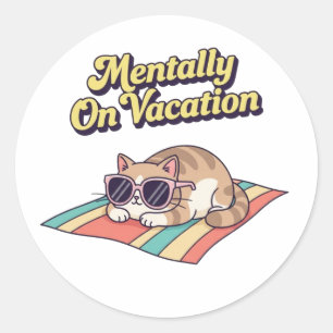 Retro Cat Mentally On Vacation Vinyl Sticker