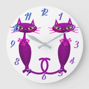 Retro cat mid century cute girly large clock