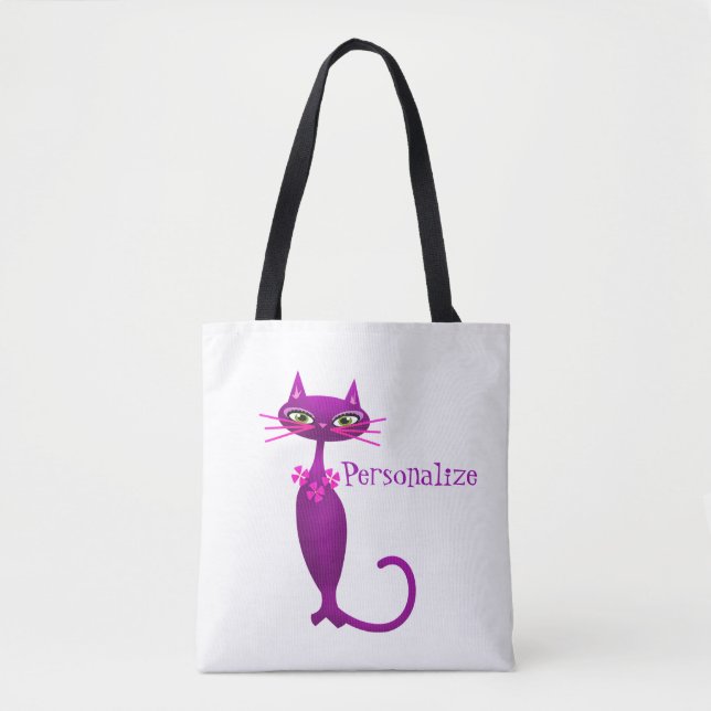Retro cat mid century cute girly tote bag (Front)