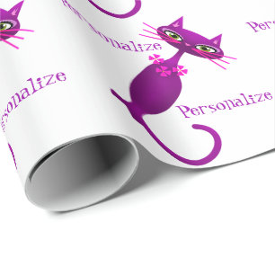 Retro cat mid century cute girly wrapping paper