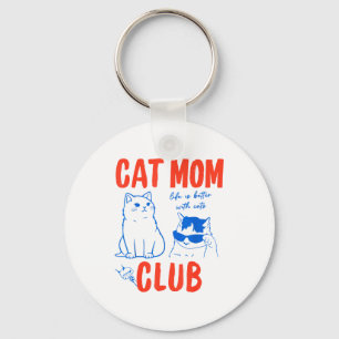 Retro Cat Mom Club Funny Cat Meme Mama Grandma Mot Key Ring