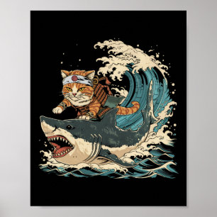 Retro Cat Ninja Cute Animal Kitten Animal Hallowee Poster