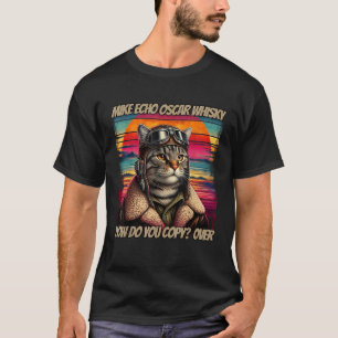 Retro Cat Pilot Mike Echo Oscar Whisky M E O W  fo T-Shirt