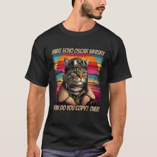 Retro Cat Pilot Mike Echo Oscar Whisky M E O W fo T-Shirt