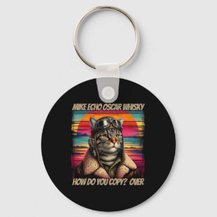 Retro Cat Pilot Mike Echo Oscar Whisky M.e.o.w Key Ring