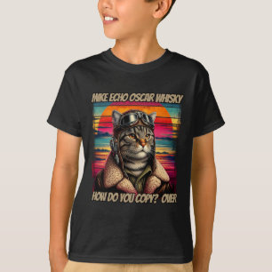 Retro Cat Pilot Mike Echo Oscar Whisky M.e.o.w  T-Shirt
