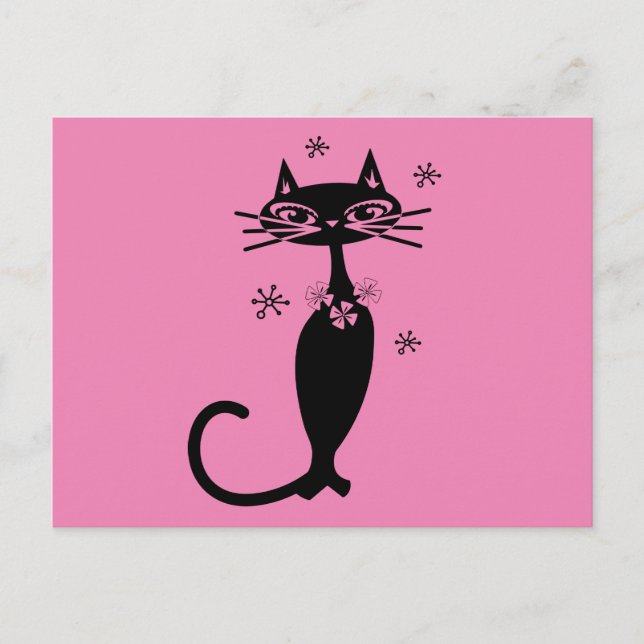 RETRO CAT PINK POSTCARD (Front)