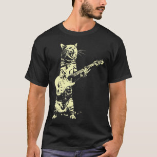 Retro Cat Playing Bass Guitar Cat Guitarist Music T-Shirt