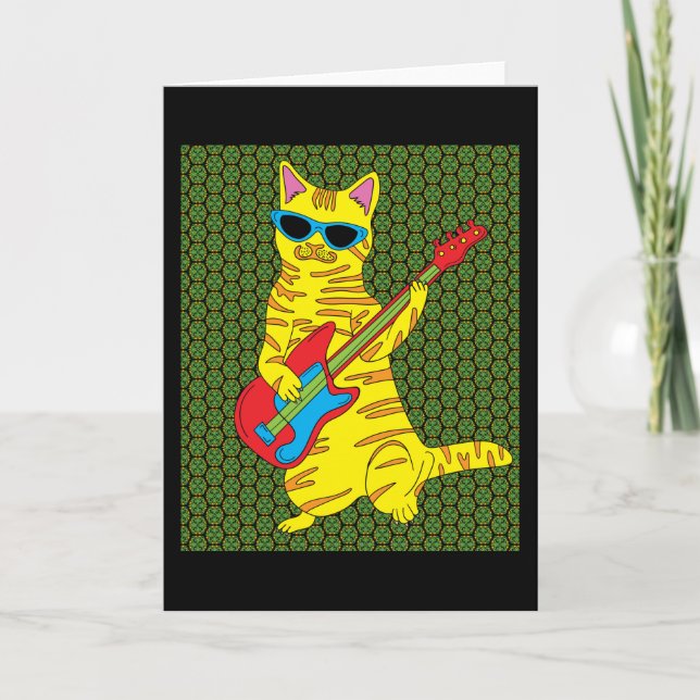 Retro Cat Playing Guitar Card (Front)