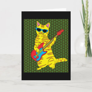 Retro Cat Playing Guitar Card