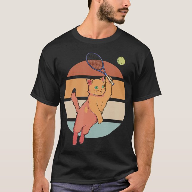 Retro Cat Playing Tennis T-Shirt (Front)