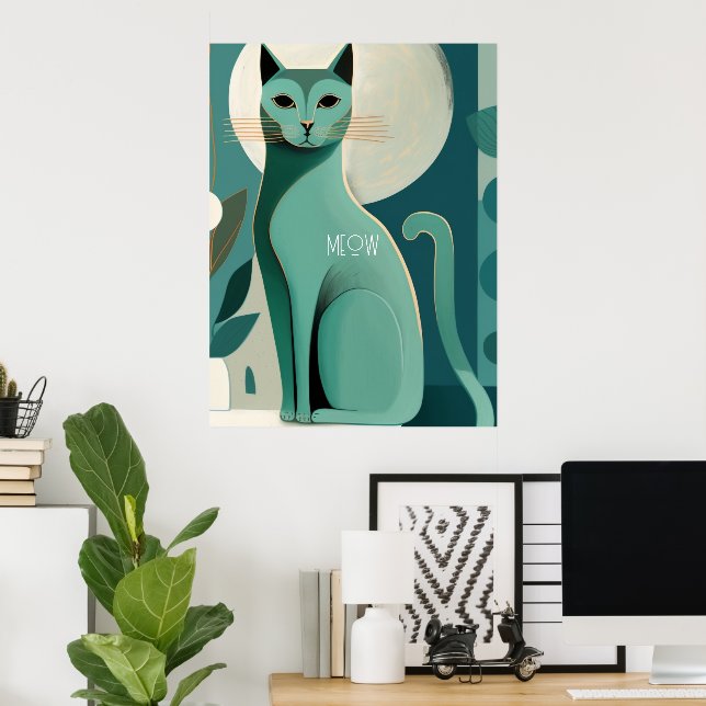 Retro Cat Print Poster for Cat Lovers' Birthday (Home Office)
