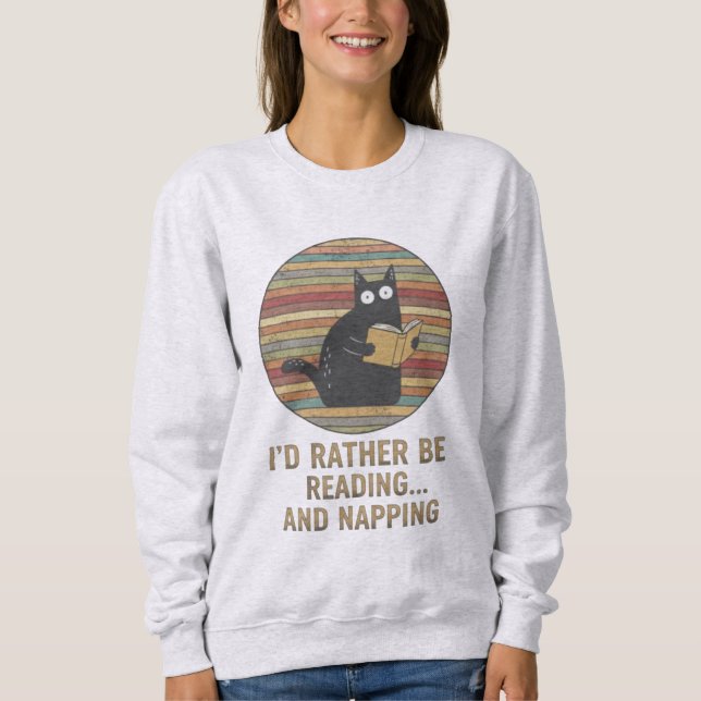 Retro Cat Reading Books Gift for Cat Lovers Sweatshirt (Front)