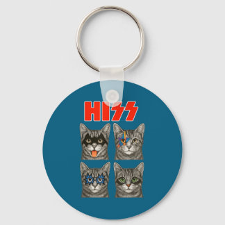 Retro Cat Rock Music Concert Key Ring