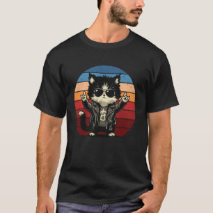 Retro Cat Rock Music Men Kids Women Funny Cat T-Shirt
