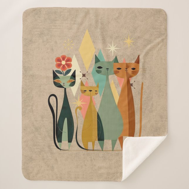 Retro Cat Sherpa Blanket, Retro Blanket (Front)