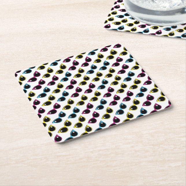 Retro Cat Sunglasses Pattern Square Paper Coaster (Angled)