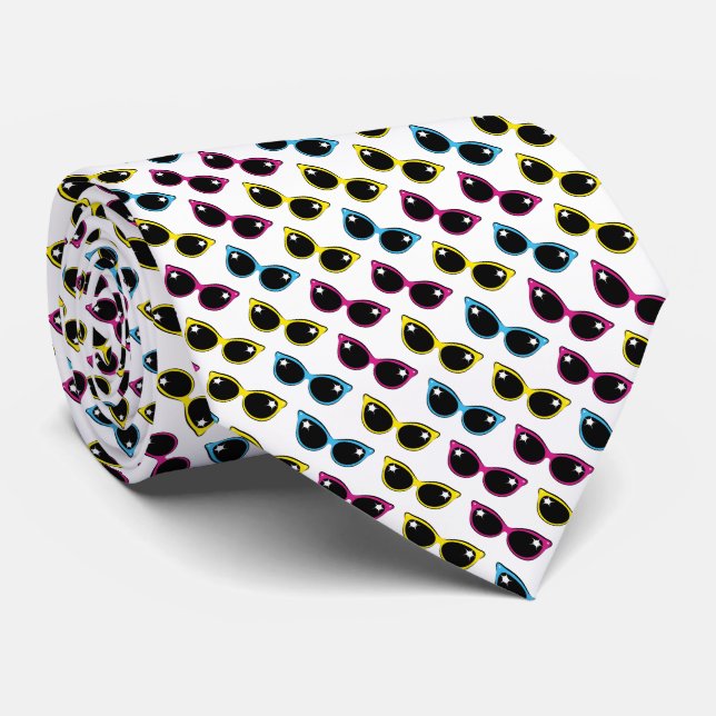 Retro Cat Sunglasses Pattern Tie (Rolled)