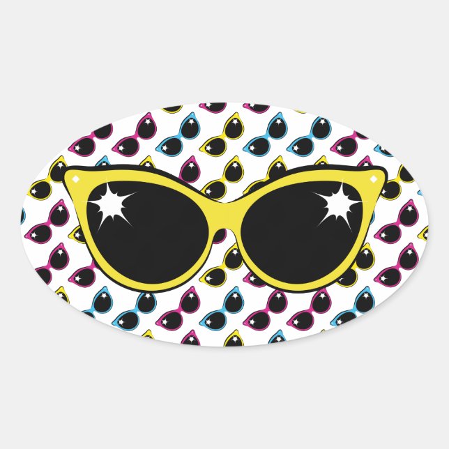Retro Cat Sunglasses Pattern with Yellow Oval Sticker (Front)