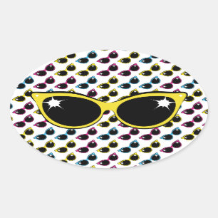 Retro Cat Sunglasses Pattern with Yellow Oval Sticker