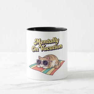 Retro Cat Vacation Brain Color Inside Mug