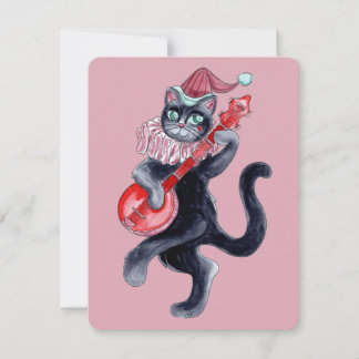Retro Cat Watercolor Illustration Holiday Card
