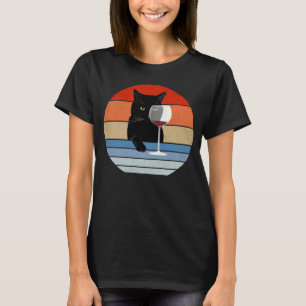 Retro Cat  Wine Glasses Vintage Black Cat Mum Cat  T-Shirt