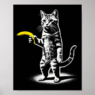 Retro Cat With Banana Meme Men Women Kids Novelty  Poster