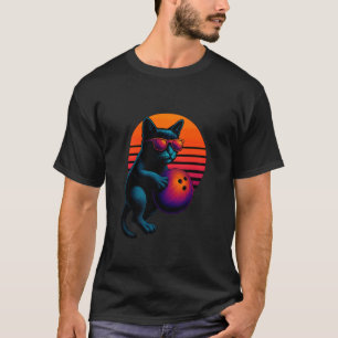 Retro Cat With Bowling Ball Bowling Player T-Shirt