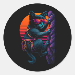 Retro Cat With Climbing Harness Rock Climbing Clim Classic Round Sticker