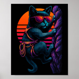 Retro Cat With Climbing Harness Rock Climbing Clim Poster