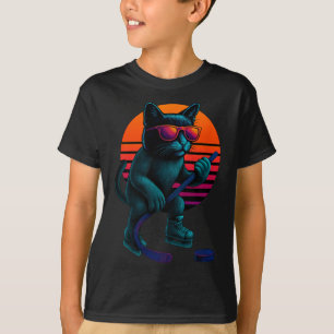 Retro Cat With Ice Stick Ice Hockey Player T-Shirt
