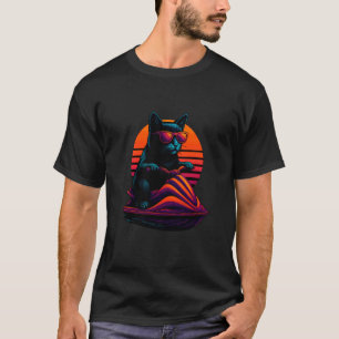 Retro Cat With Jet Ski Ride Water Rider T-Shirt