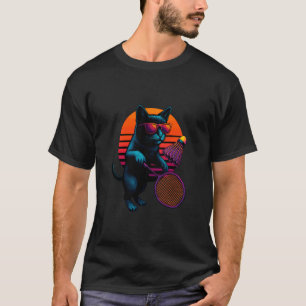Retro Cat With Racket Badminton Player T-Shirt